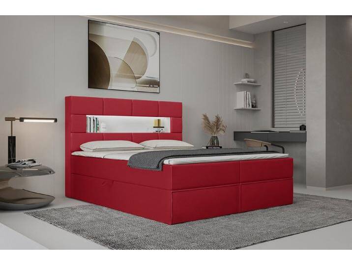 99rooms Boxspringbett Comfy (Schlafzimmerbett, Bett), mit Bettkasten, inkl. LED-Beleuchtung, rot, Schaum Topper 4 cm, Schaum Topper 4 cm, Rot von 99rooms