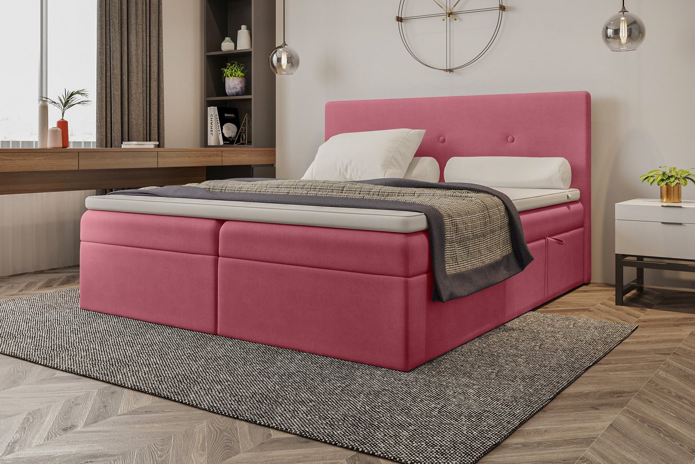 99rooms Boxspringbett Largetti (Schlafzimmerbett, Bett), wahlweise mit Topper, mit Bonellfederkern Matratze, Bettkasten von 99rooms