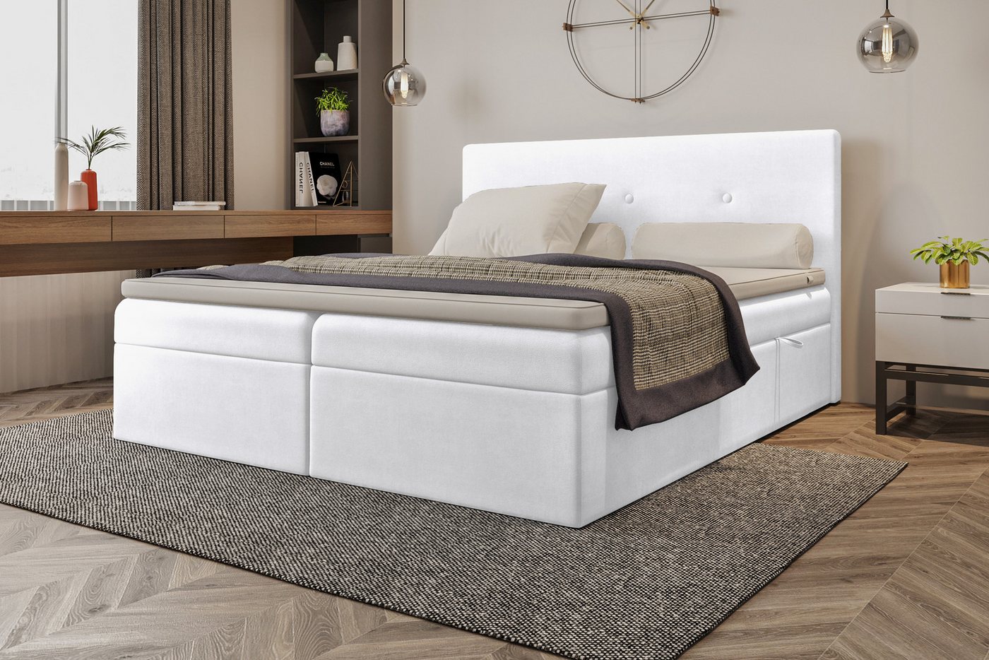 99rooms Boxspringbett Largetti (Schlafzimmerbett, Bett), wahlweise mit Topper, mit Bonellfederkern Matratze, Bettkasten von 99rooms