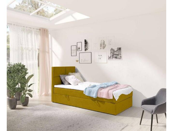 99rooms Boxspringbett Larni (Schlafzimmerbett, Bett), 70/80/90/100 x 200 cm, mit Topper, Bettkasten, Bonellfederkern, gelb, Gelb von 99rooms