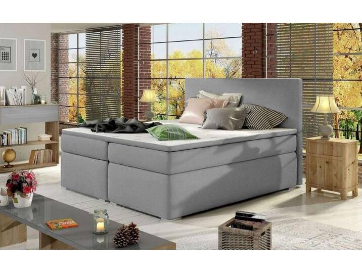 99rooms Boxspringbett Mercury (Schlafzimmerbett, Bett), 140/160/180 x 200, mit Topper, Bonellfederkern Matratze, Bettkasten, grau, Hellgrau von 99rooms