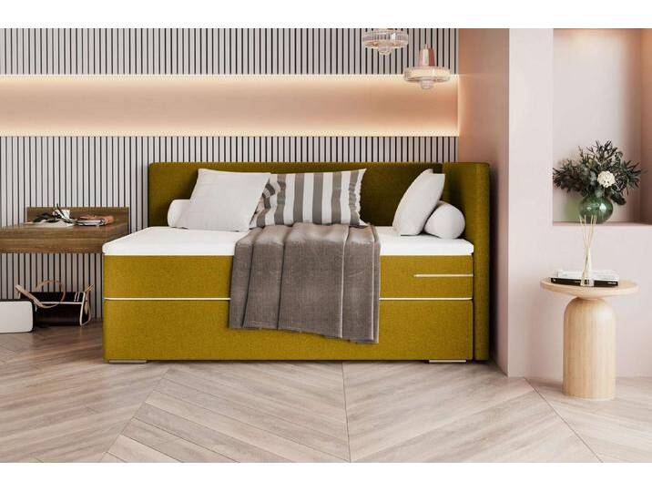 99rooms Boxspringbett Phönix Mini Plus (Schlafzimmerbett, Bett), mit Taschenfederkernmatratze und Topper, in Webstoff MALMO_NEW, gelb von 99rooms