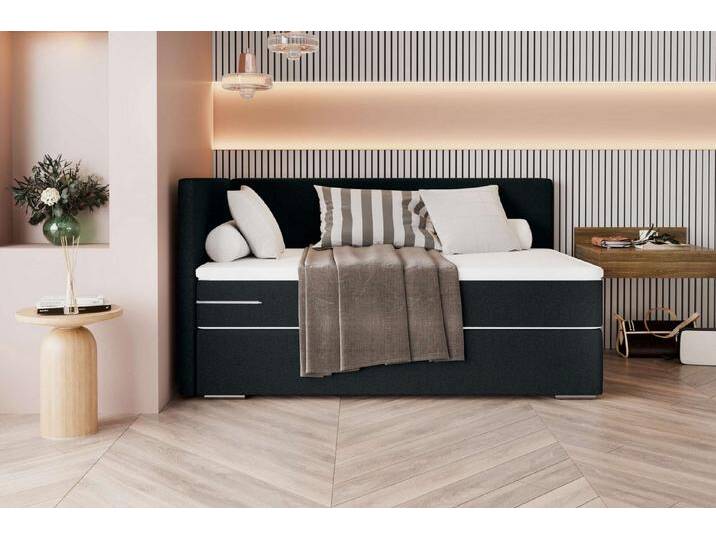 99rooms Boxspringbett Phönix Mini Plus (Schlafzimmerbett, Bett), mit Taschenfederkernmatratze und Topper, in Webstoff MALMO_NEW, schwarz von 99rooms