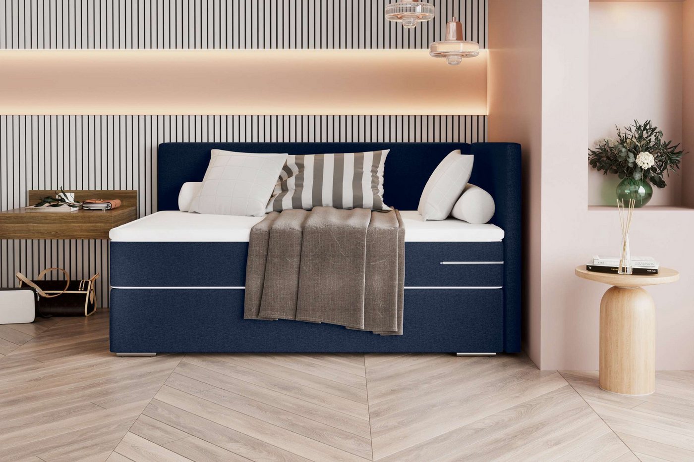 99rooms Boxspringbett Phönix Mini Plus (Schlafzimmerbett, Bett), mit Taschenfederkernmatratze und Topper, in Webstoff MALMO_NEW von 99rooms