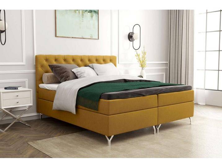 99rooms Boxspringbett Scarlett (Schlafzimmerbett, Bett), 140/160/180 x 200 cm, mit Matratze und Topper, Bettkasten, gelb, Gelb von 99rooms
