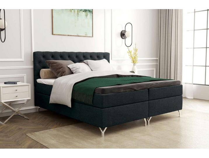 99rooms Boxspringbett Scarlett (Schlafzimmerbett, Bett), 140/160/180 x 200 cm, mit Matratze und Topper, Bettkasten, schwarz, Schwarz von 99rooms