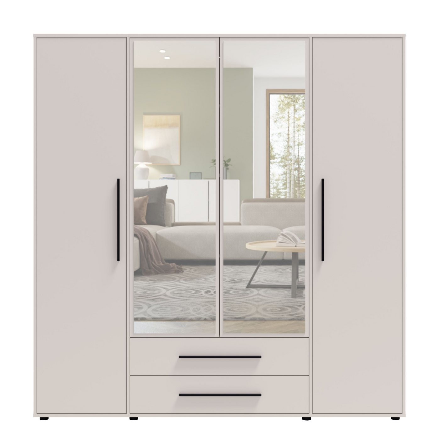 99rooms Drehtürenschrank Maksikore (Kleiderschrank, Schrank) Stilvolles Design, mit viel Stauraum, ABS-Schutzkanten von 99rooms