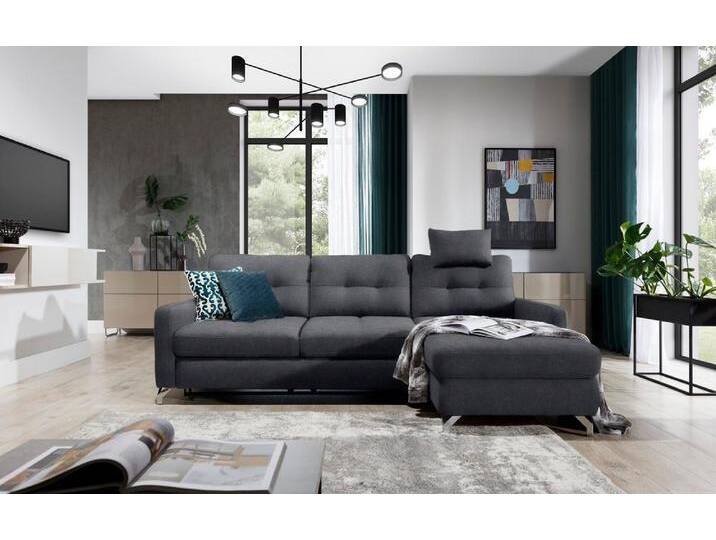 99rooms Ecksofa Branson, L-Form, Eckcouch, mit Bettfunktion, inklusive Kopf- und Rückenteilverstellung, grau, Dunkelgrau von 99rooms