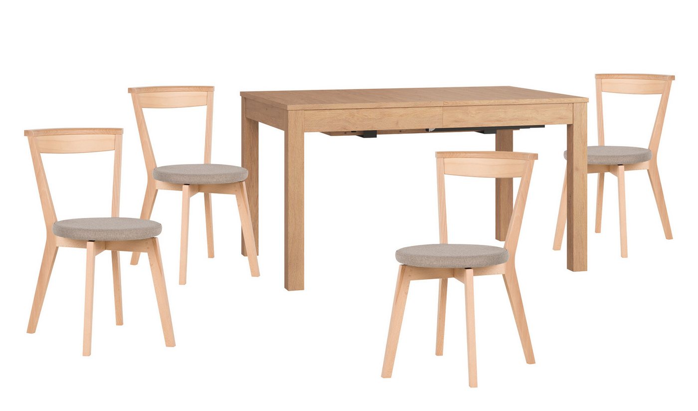 99rooms Essgruppe Simplica III Eiche, (Sitzgruppe, Esszimmerset), 5-teilig, höhenverstellbare Stühle, aus Holzwerkstoff von 99rooms