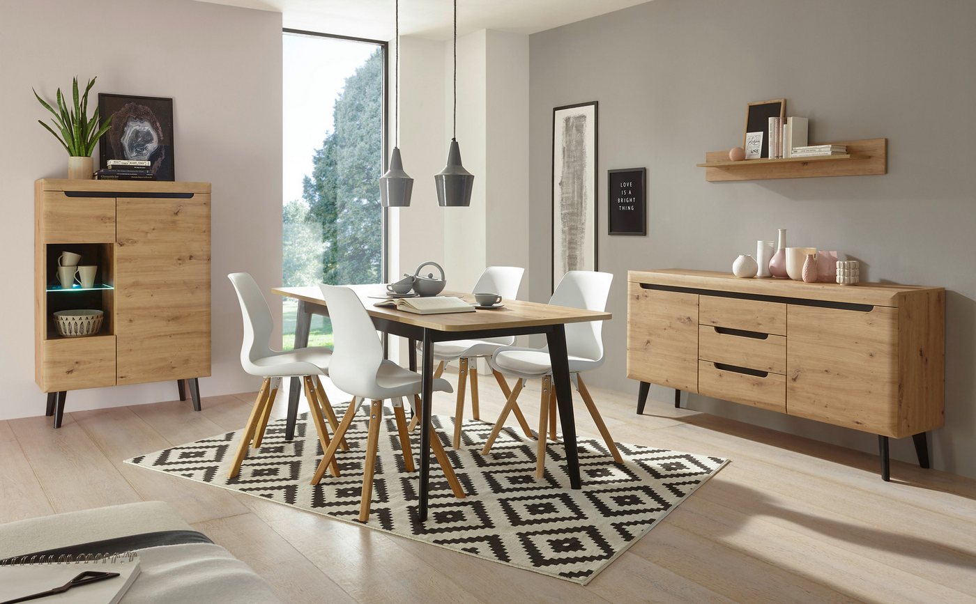 99rooms Esszimmer-Set Tasania, (Set (4-St), Esszimmerset), mit viel Stauraum, wahlweise mit LED-Beleuchtung von 99rooms