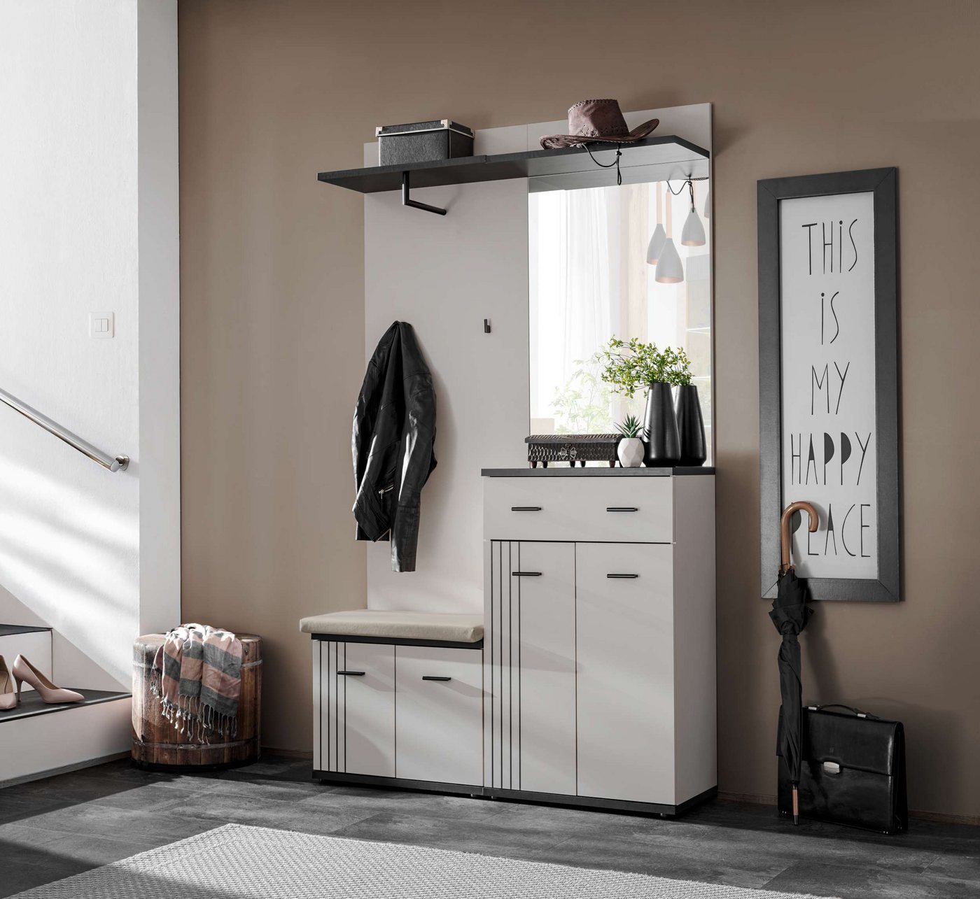 99rooms Garderoben-Set Muza, (Set (4-set), Garderoben-Set), Modern Design, viel Stauraum, mit Speigel, Kissen inklusiv von 99rooms