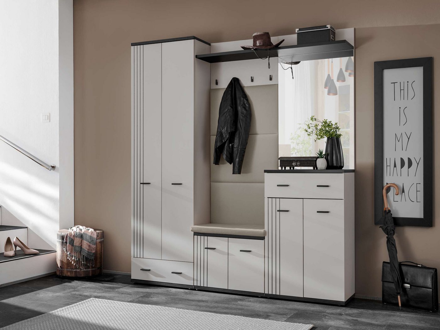 99rooms Garderoben-Set Muza, (Set (5-set), Garderoben-Set), Modern Design, viel Stauraum, mit Speigel, Kissen inklusiv von 99rooms