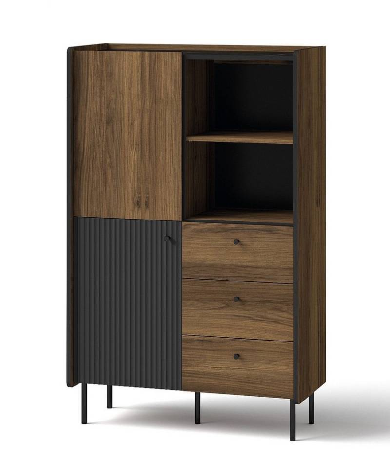 99rooms Highboard Gostin (Sideboard, Highboard, Schubladenkommode), Modern Design, 3 Schubladen, 4 Fächer, 4 Einlegeböden, 2 offene Fächer von 99rooms