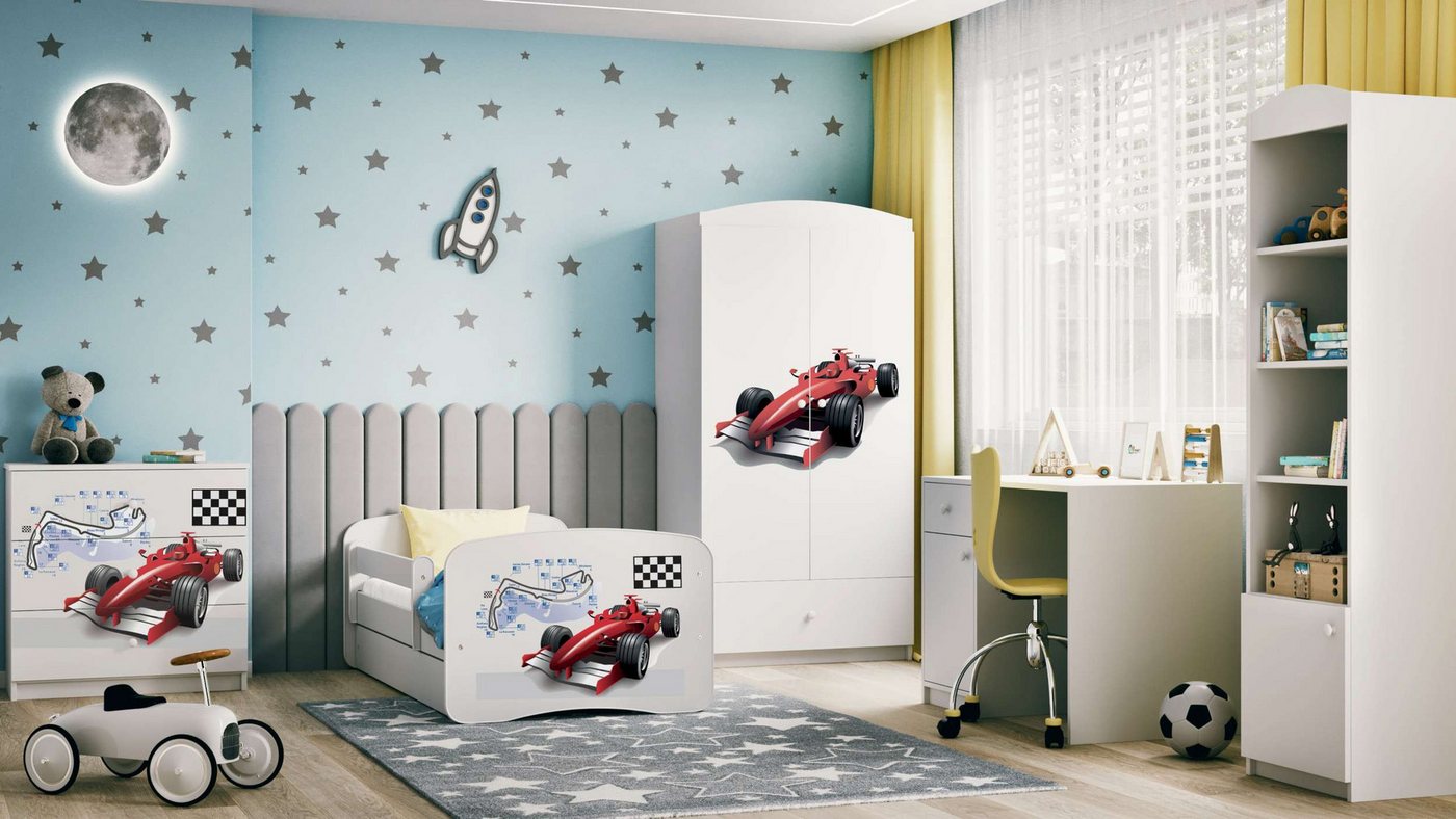 99rooms Kinderkleiderschrank Dreams Motiv VII (Komplettset, Set (5-St) Modern, für Kinderzimmer, mit viel Stauraum, Lattenrost und Matratze von 99rooms