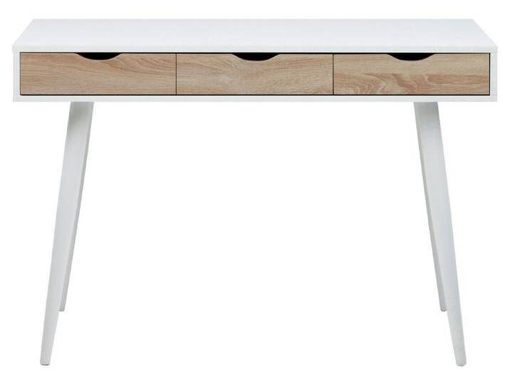 99rooms Kindertisch Kateruna (Arbeitstisch, Kindertisch, Jugenschreibtisch), Modern Design, Gestell matt weiss Stahl, mit Metallschienen, Weiß - Eiche von 99rooms