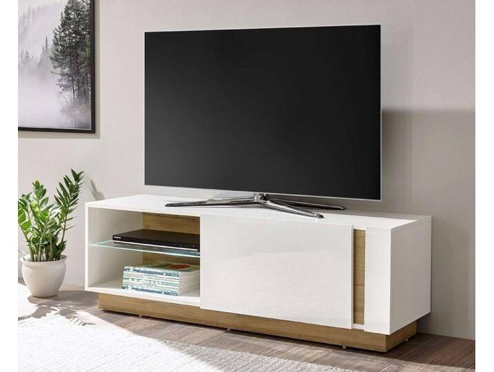 99rooms Lowboard Clarissa, Weiß Hochglanz - Grandson Oak Dekor von 99rooms