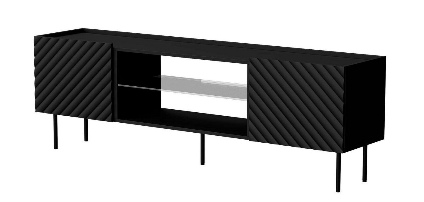 99rooms Lowboard Luzia (TV-Kommode, TV-Schrank), mit 2 grifflosen Türen, wahlweise mit/ohne Elektrokamin, Metall Füße von 99rooms