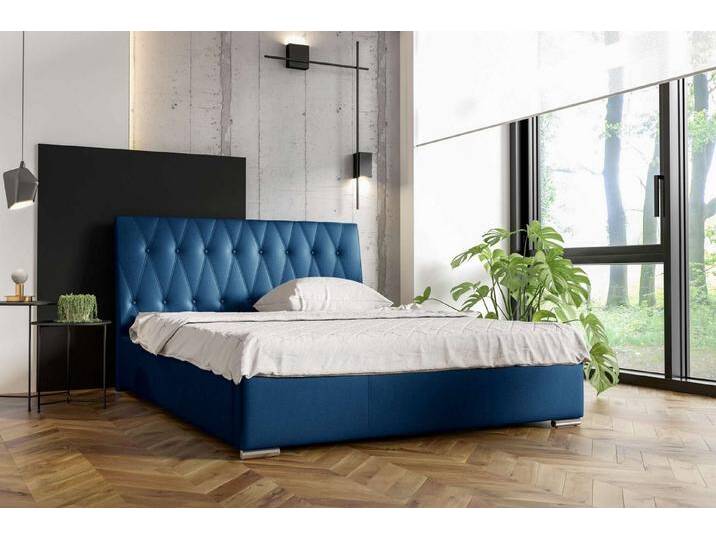 99rooms Polsterbett Justin (Schlafzimmerbett, Bett), Kopfteil gepolstert, mit Lattenrost, blau, ohne Bettkasten, Dunkelblau von 99rooms