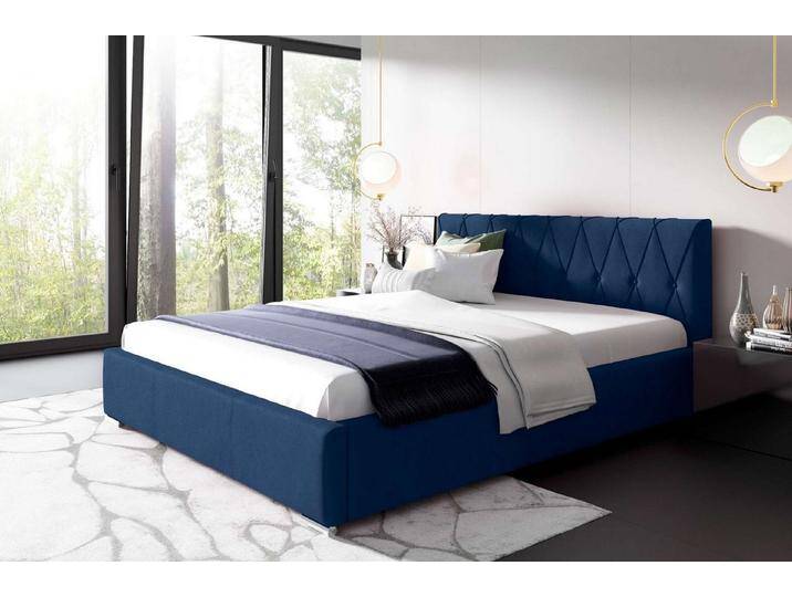 99rooms Polsterbett Lola (Schlafzimmerbett, Bett), 120/140/160/180/200x200 cm, mit Lattenrost, blau, ohne Bettkasten, Dunkelblau von 99rooms