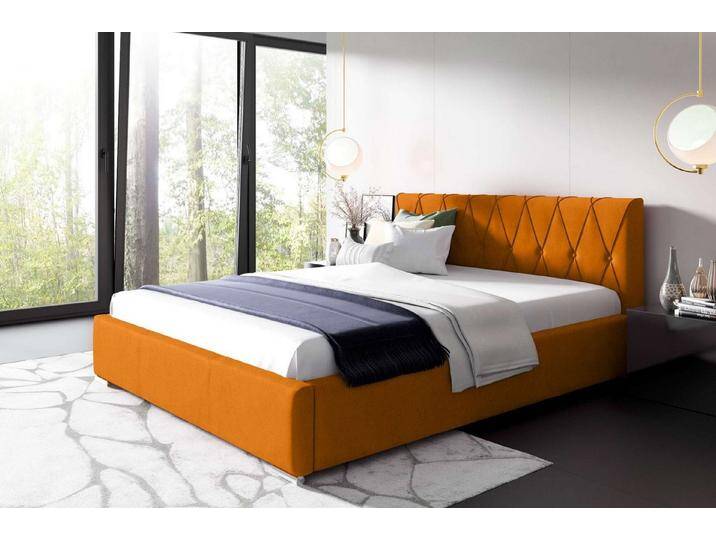 99rooms Polsterbett Lola (Schlafzimmerbett, Bett), 120/140/160/180/200x200 cm, mit Lattenrost, gelb, ohne Bettkasten, Gelb von 99rooms