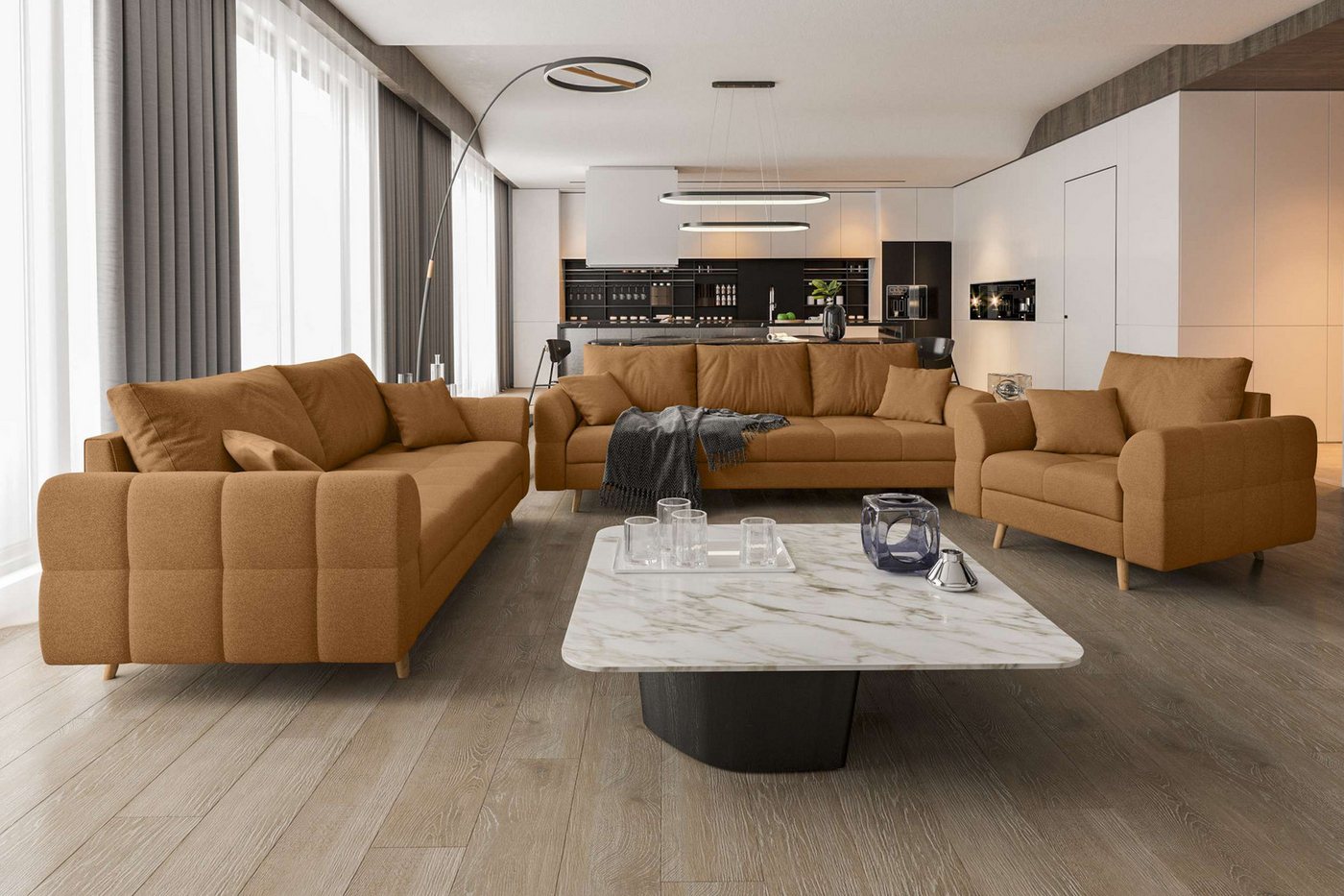 99rooms Polstergarnitur Bello, (Couchgarnitur, Set (3-tlg), bestehend aus 3-Sitzer Sofa, 2-Sitzer Sofa, Sessel, mit Rundumbezug von 99rooms