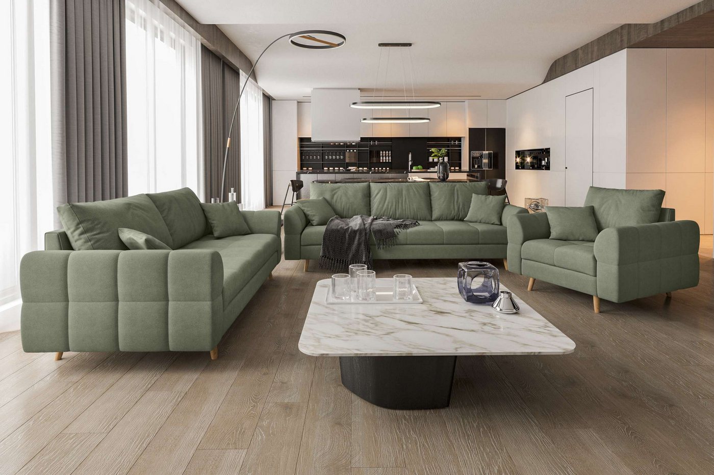 99rooms Polstergarnitur Bello, (Couchgarnitur, Set (3-tlg), bestehend aus 3-Sitzer Sofa, 2-Sitzer Sofa, Sessel, mit Rundumbezug von 99rooms