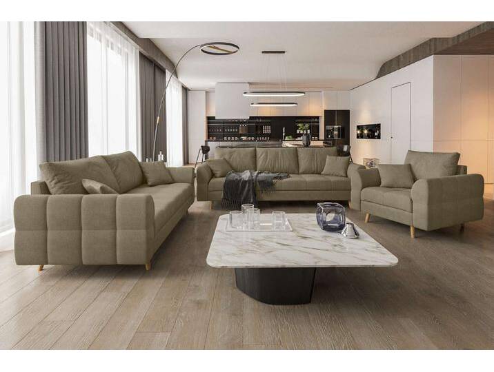 99rooms Polstergarnitur Bello, (Couchgarnitur, Set (3-tlg), bestehend aus 3-Sitzer Sofa, 2-Sitzer Sofa, Sessel, mit Rundumbezug, Cappuccino von 99rooms