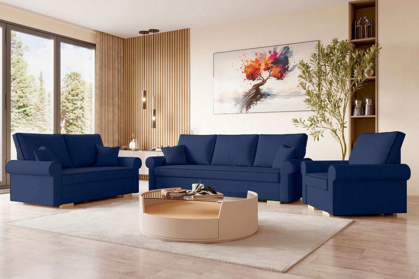 99rooms Polstergarnitur Pablo, (Set (3-tlg), bestehend aus 2-Sitzer Sofa, 3-Sitzer Sofa und Sessel, Modern Design von 99rooms