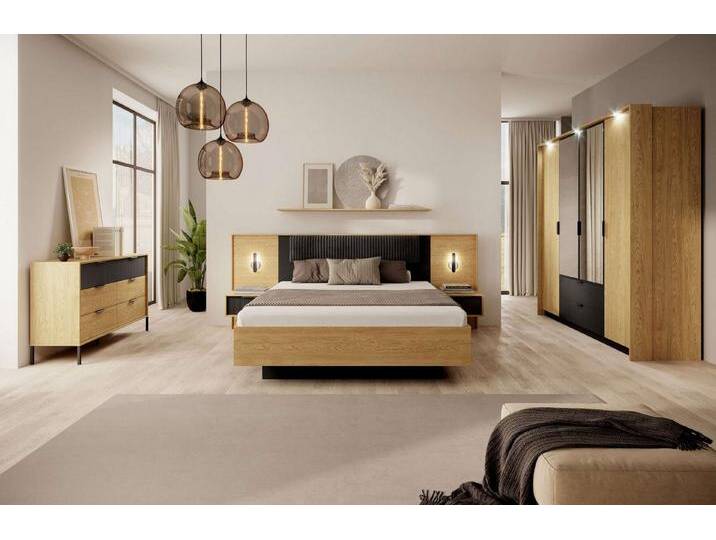 99rooms Schlafzimmer-Set Baryst, (Set (5-St), Komplett Schlafzimmer), Modern Design, mit Soft-Close, Metallgriffe, Füße: aus Metall, schwarz von 99rooms