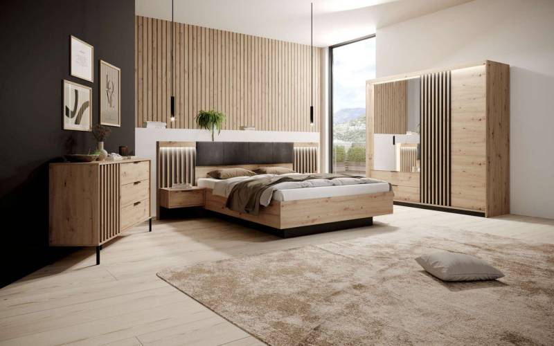 99rooms Schlafzimmer-Set Kally, (Set (5-St), Komplett Schlafzimmer), Modern Design, mit viel Stauraum, wahlweise mit LED-Beleuchtung von 99rooms