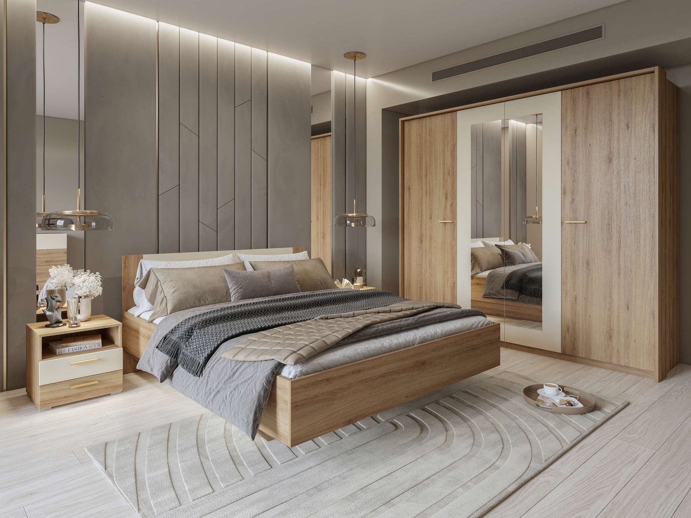 99rooms Schlafzimmer-Set Tina, (Set (4-St), Komplett Schlafzimmer), mit viel Stauraum, Bett mit Lattenrost, ohne Matratze von 99rooms