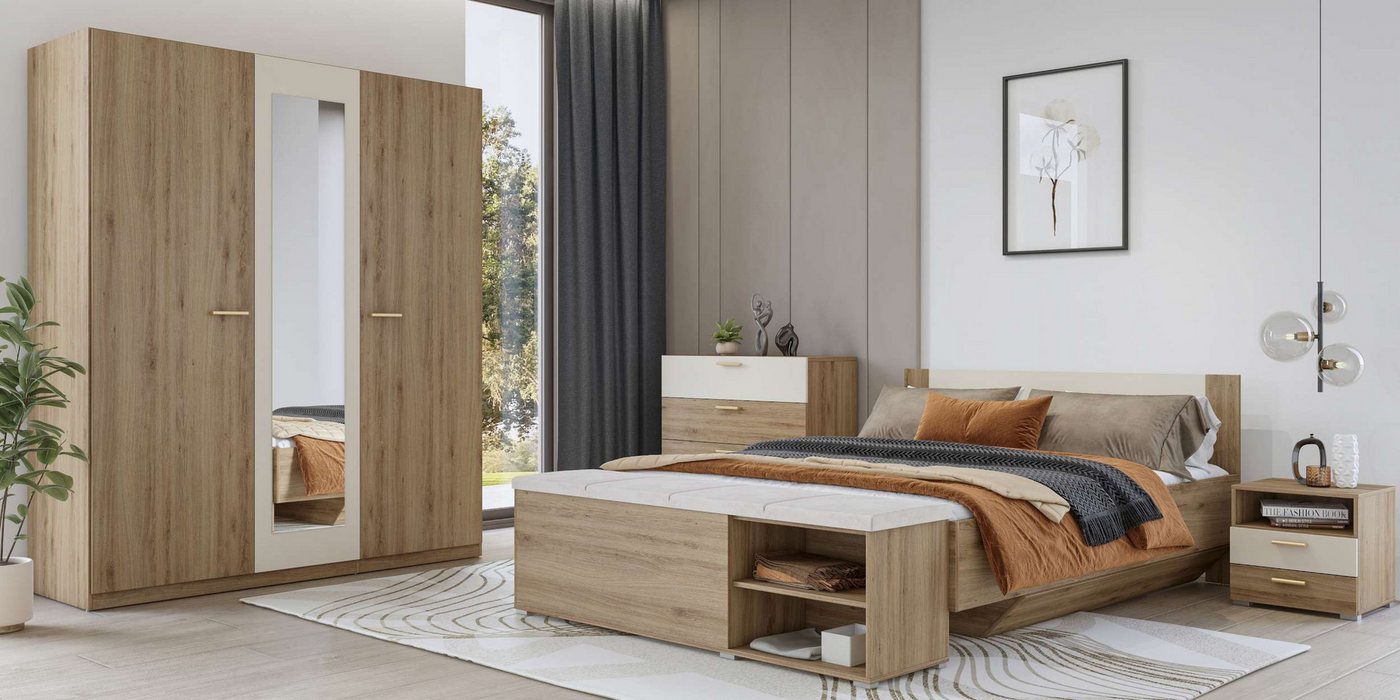 99rooms Schlafzimmer-Set Tina, (Set (5-St), Komplett Schlafzimmer), mit viel Stauraum, Bett mit Bettkasten, ohne Matratze von 99rooms