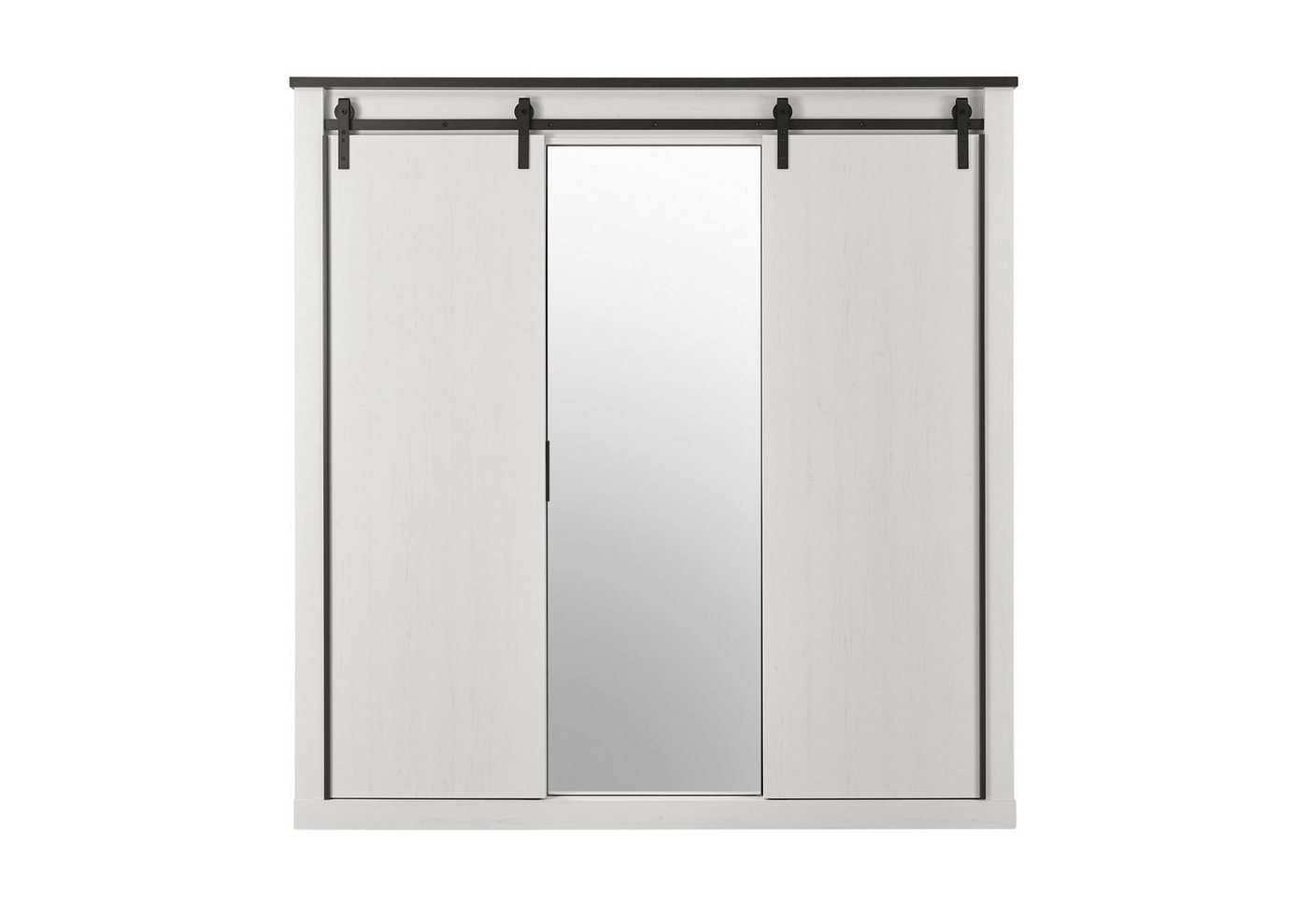 99rooms Schwebetürenschrank Woodsher (Kleiderschrank, Schrank) mit 3 Türen, 4 Fächer, 3 Einlegeböden, 2 Kleiderstangen von 99rooms