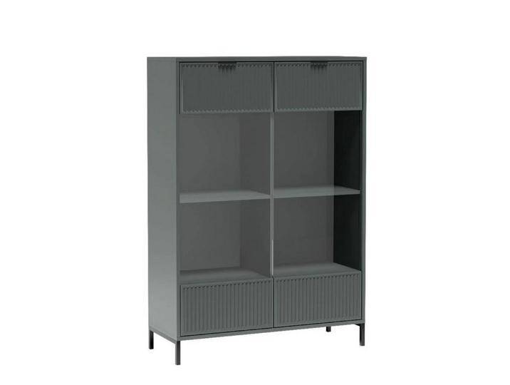 99rooms Vitrine Klink (Standvitrine, Wohnmöbel) Stilvolles Design, Soft-Close, geriffelte Elemente, LED-Beleuchtung, grün, Grünstein von 99rooms