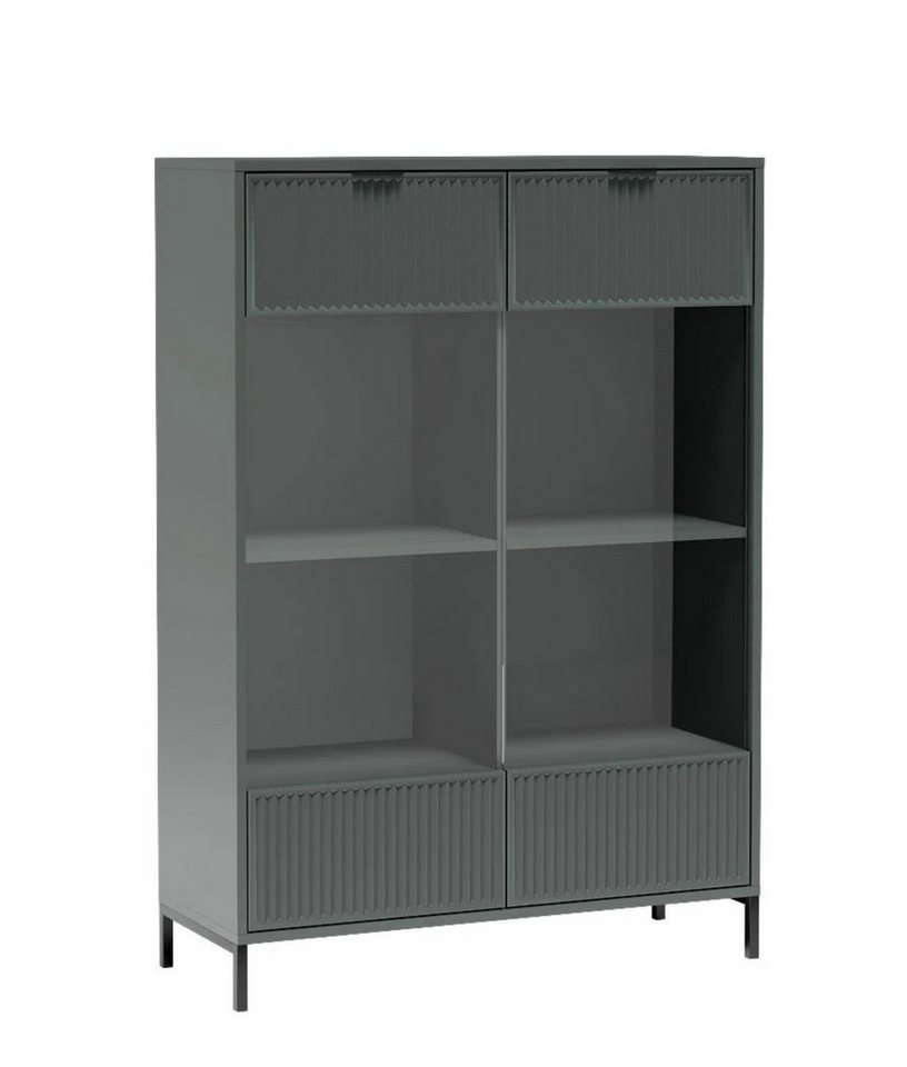 99rooms Vitrine Klink (Standvitrine, Wohnmöbel) Stilvolles Design, Soft-Close, geriffelte Elemente, LED-Beleuchtung von 99rooms