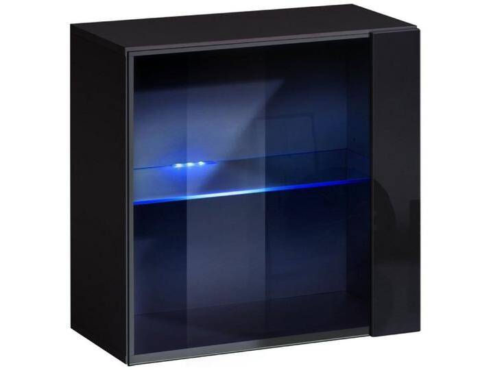 99rooms Vitrine Swotch WW3 60x60x30 cm (Hängevitrine, Glasvitrine, Wohnmöbel) mit 1 Glaseinlegeboden, inkl. LED-Beleuchtung, mit Push-to-Open, schwarz von 99rooms