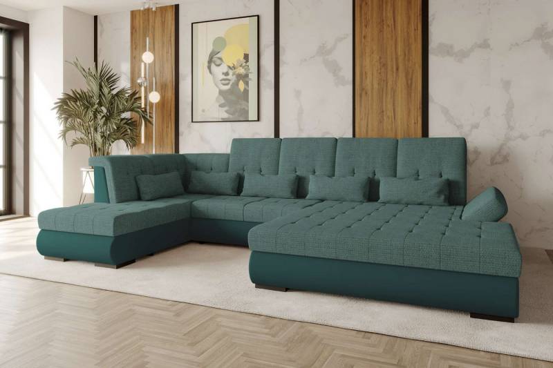 99rooms Wohnlandschaft Felicia, Sofa, U-Form, Bettfunktion, 5 Zierkissen, in Velours MANILA, Chenille EDEN von 99rooms