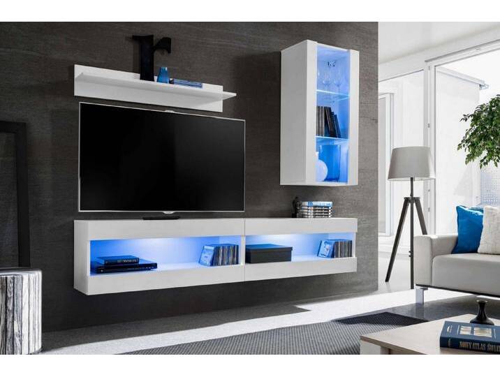 99rooms Wohnwand Azara I, (Wohnmöbel, Wohnzimmer-Set, Set (4-St), Hochglanzfronten, mit LED-Beleuchtung, Weiß - Weiß Hochglanz von 99rooms