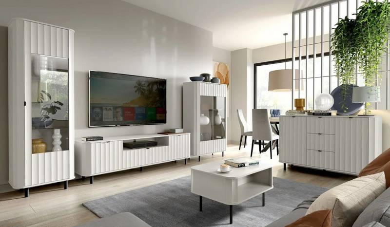 99rooms Wohnwand Karon, (Set (5-St), Wohnmöbel, Wohnzimmer-Set), Stilvolles Design, Griffe und Füße Metall, Soft-Close, LED-Beleuchtung von 99rooms