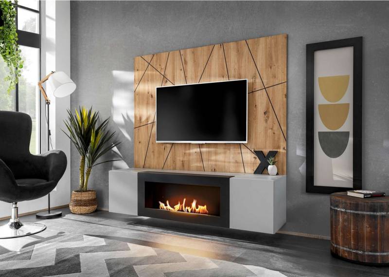 99rooms Wohnwand Klara II, (Wohnmöbel, Wohnzimmer-Set), Modern Design, Grifflos - PUSH-CLICK System, mit Bio-Ethanol Kamin von 99rooms
