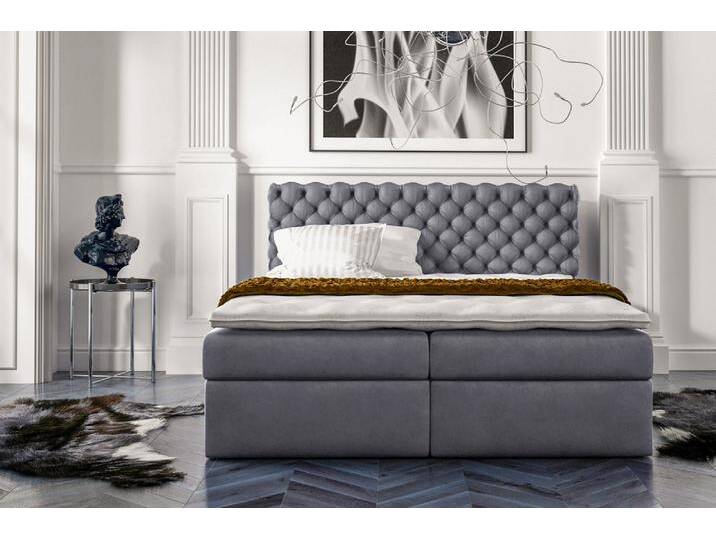 Alviero Boxspringbett Velours JASMINE Dunkelgrau 200x200 cm von 99rooms