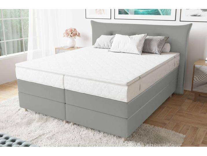 Amur Boxspringbett 140x200 cm Kunstleder MADRYT Hellgrau Taschen-Federung von 99rooms
