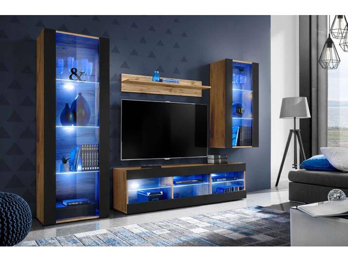 Azara Wohnzimmerset II Wotan Eiche Schwarz ohne LED-Beleuchtung Azara Wohnzimmerset II Wotan Eiche Schwarz ohne LED-Beleuchtung von 99rooms