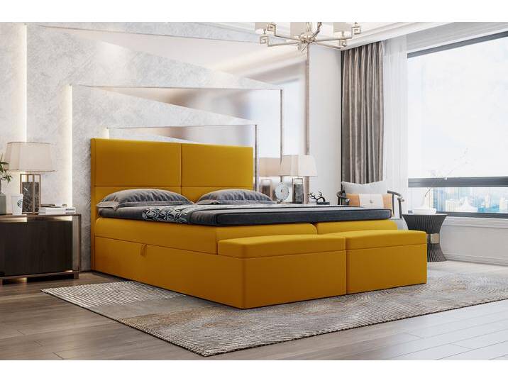 Bellino Boxspringbett Gelb Kunstleder 180x200 cm Schaum Topper von 99rooms