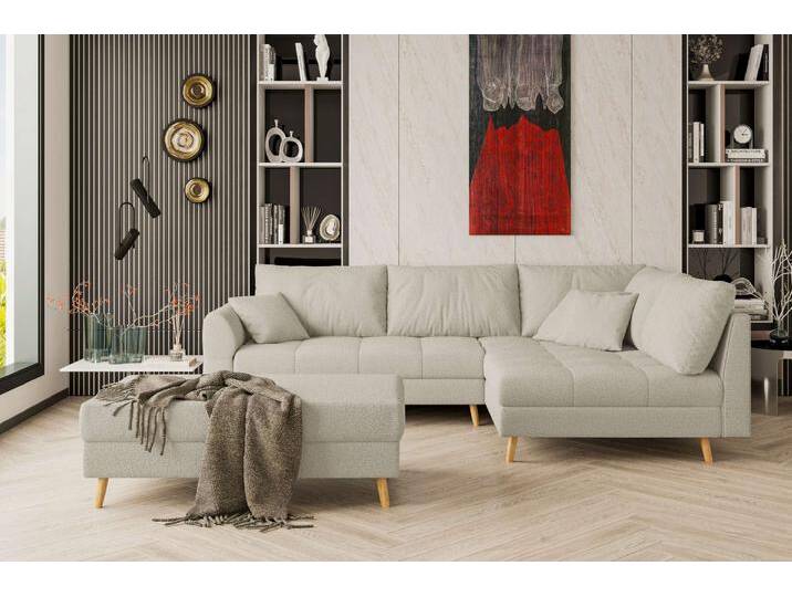 Bello Ecksofa mit Hocker Boucle-Stoff ABRIAMO Beige Rechts von 99rooms