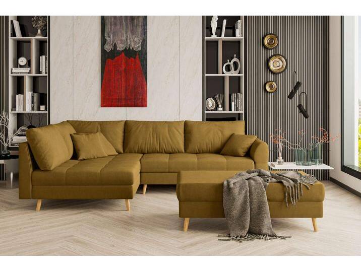 Bello Ecksofa mit Hocker Kunstwildleder ZARIA Gelb Links von 99rooms