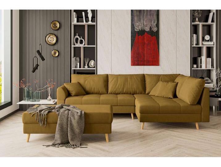 Bello Ecksofa mit Hocker Kunstwildleder ZARIA Gelb Rechts von 99rooms