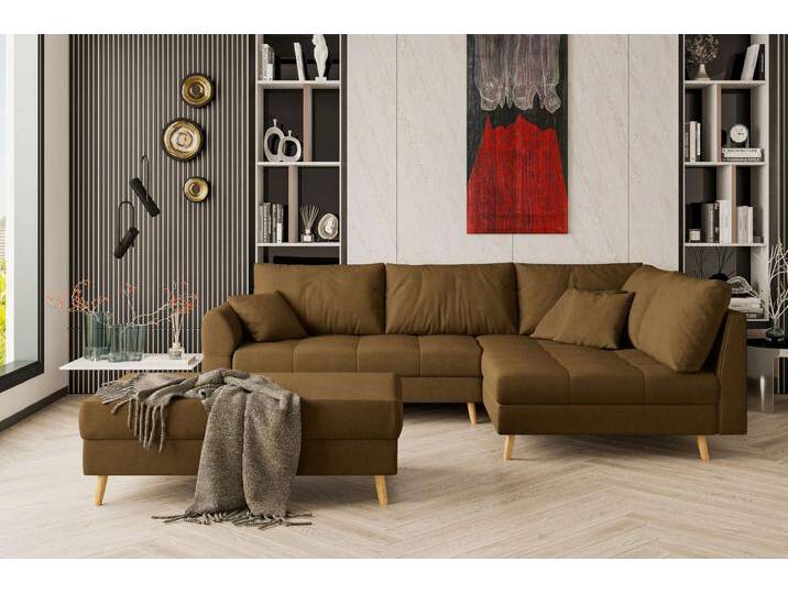 Bello Ecksofa mit Hocker Kunstwildleder ZARIA Terracotta Rechts von 99rooms