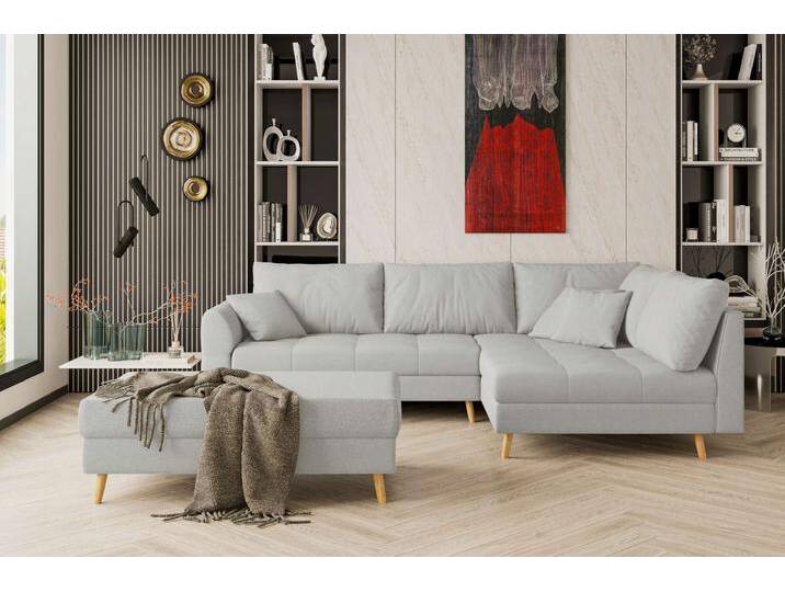Bello Ecksofa mit Hocker Strukturstoff NEVE Hellgrau Rechts von 99rooms
