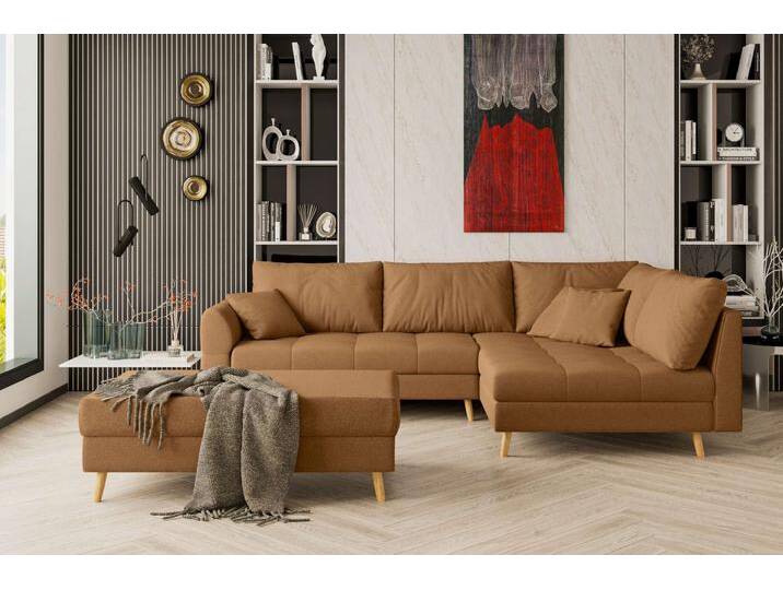 Bello Ecksofa mit Hocker Strukturstoff NEVE Rostfarben Rechts von 99rooms